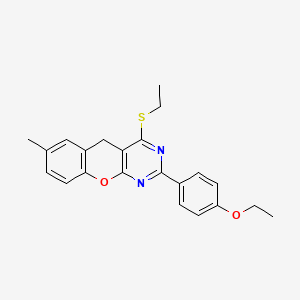 molecular formula C22H22N2O2S B2602296 2-(4-ethoxyphenyl)-4-(ethylthio)-7-methyl-5H-chromeno[2,3-d]pyrimidine CAS No. 872208-78-1
