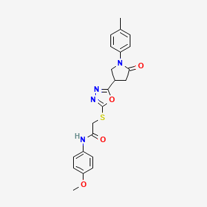 molecular formula C22H22N4O4S B2602321 N-(4-methoxyphenyl)-2-({5-[1-(4-methylphenyl)-5-oxopyrrolidin-3-yl]-1,3,4-oxadiazol-2-yl}sulfanyl)acetamide CAS No. 933240-42-7