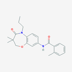 molecular formula C22H26N2O3 B2602331 N-(3,3-dimethyl-4-oxo-5-propyl-2,3,4,5-tetrahydro-1,5-benzoxazepin-8-yl)-2-methylbenzamide CAS No. 921565-97-1