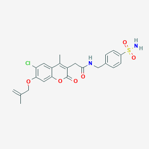 molecular formula C23H23ClN2O6S B260234 N-[4-(aminosulfonyl)benzyl]-2-{6-chloro-4-methyl-7-[(2-methyl-2-propenyl)oxy]-2-oxo-2H-chromen-3-yl}acetamide 