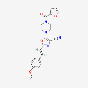 molecular formula C23H22N4O4 B2602362 (E)-2-(4-ethoxystyryl)-5-(4-(furan-2-carbonyl)piperazin-1-yl)oxazole-4-carbonitrile CAS No. 941265-24-3