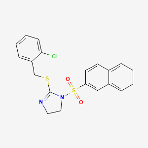 molecular formula C20H17ClN2O2S2 B2602366 2-[(2-Chlorophenyl)methylsulfanyl]-1-naphthalen-2-ylsulfonyl-4,5-dihydroimidazole CAS No. 868217-86-1