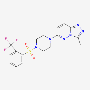 molecular formula C17H17F3N6O2S B2602371 1-{3-methyl-[1,2,4]triazolo[4,3-b]pyridazin-6-yl}-4-[2-(trifluoromethyl)benzenesulfonyl]piperazine CAS No. 1021119-81-2