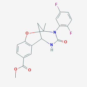 molecular formula C19H16F2N2O4 B2602376 methyl 3-(2,5-difluorophenyl)-2-methyl-4-oxo-3,4,5,6-tetrahydro-2H-2,6-methanobenzo[g][1,3,5]oxadiazocine-8-carboxylate CAS No. 899986-78-8