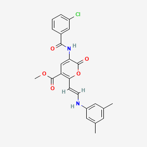 molecular formula C24H21ClN2O5 B2602383 methyl 3-[(3-chlorobenzoyl)amino]-6-[(E)-2-(3,5-dimethylanilino)ethenyl]-2-oxo-2H-pyran-5-carboxylate CAS No. 341966-07-2