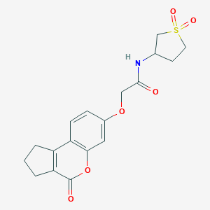 molecular formula C18H19NO6S B260240 N-(1,1-dioxidotetrahydro-3-thienyl)-2-[(4-oxo-1,2,3,4-tetrahydrocyclopenta[c]chromen-7-yl)oxy]acetamide 