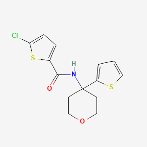 molecular formula C14H14ClNO2S2 B2602411 5-chloro-N-(4-(thiophen-2-yl)tetrahydro-2H-pyran-4-yl)thiophene-2-carboxamide CAS No. 2034507-33-8