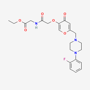 molecular formula C22H26FN3O6 B2602472 ethyl 2-(2-((6-((4-(2-fluorophenyl)piperazin-1-yl)methyl)-4-oxo-4H-pyran-3-yl)oxy)acetamido)acetate CAS No. 898456-59-2