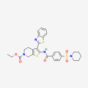 molecular formula C29H30N4O5S3 B2602498 ethyl 3-(1,3-benzothiazol-2-yl)-2-[4-(piperidine-1-sulfonyl)benzamido]-4H,5H,6H,7H-thieno[2,3-c]pyridine-6-carboxylate CAS No. 681438-54-0