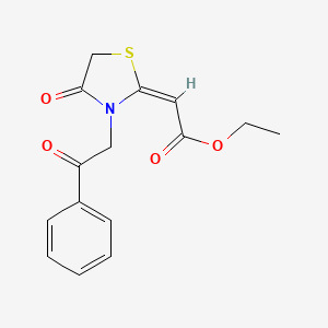 molecular formula C15H15NO4S B2602499 Ethyl 2-[4-oxo-3-(2-oxo-2-phenylethyl)-1,3-thiazolidin-2-ylidene]acetate CAS No. 730976-63-3