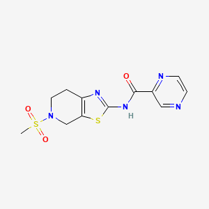 molecular formula C12H13N5O3S2 B2602671 N-(5-(methylsulfonyl)-4,5,6,7-tetrahydrothiazolo[5,4-c]pyridin-2-yl)pyrazine-2-carboxamide CAS No. 1396707-93-9