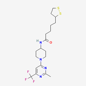 molecular formula C19H27F3N4OS2 B2602687 5-(1,2-dithiolan-3-yl)-N-(1-(2-methyl-6-(trifluoromethyl)pyrimidin-4-yl)piperidin-4-yl)pentanamide CAS No. 2034406-79-4