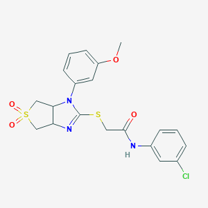 molecular formula C20H20ClN3O4S2 B260269 N-(3-chlorophenyl)-2-{[1-(3-methoxyphenyl)-5,5-dioxido-3a,4,6,6a-tetrahydro-1H-thieno[3,4-d]imidazol-2-yl]sulfanyl}acetamide 