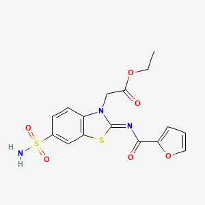 molecular formula C16H15N3O6S2 B2602806 ethyl 2-[(2Z)-2-[(furan-2-carbonyl)imino]-6-sulfamoyl-2,3-dihydro-1,3-benzothiazol-3-yl]acetate CAS No. 865247-76-3