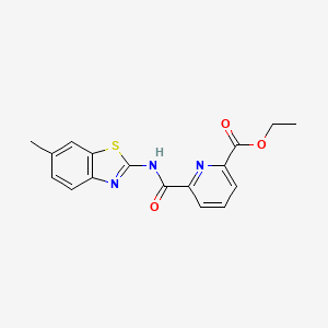 molecular formula C17H15N3O3S B2602810 Ethyl 6-((6-methylbenzo[d]thiazol-2-yl)carbamoyl)picolinate CAS No. 313521-96-9