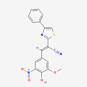(E)-3-(4-hydroxy-3-methoxy-5-nitrophenyl)-2-(4-phenylthiazol-2-yl)acrylonitrile