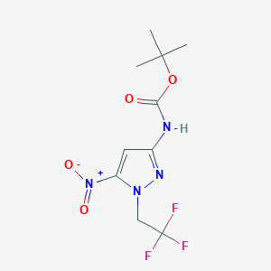 molecular formula C10H13F3N4O4 B2603120 Tert-butyl N-[5-nitro-1-(2,2,2-trifluoroethyl)pyrazol-3-yl]carbamate CAS No. 2226181-84-4