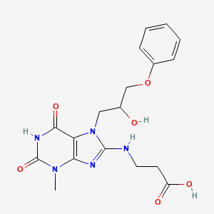 molecular formula C18H21N5O6 B2603147 3-((7-(2-羟基-3-苯氧基丙基)-3-甲基-2,6-二氧代-2,3,6,7-四氢-1H-嘌呤-8-基)氨基)丙酸 CAS No. 887200-37-5