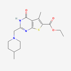 molecular formula C17H23N3O3S B2603149 ethyl 5-methyl-2-[(4-methylpiperidin-1-yl)methyl]-4-oxo-3H,4H-thieno[2,3-d]pyrimidine-6-carboxylate CAS No. 741731-76-0