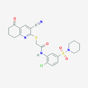 B2603157 N-(2-chloro-5-piperidin-1-ylsulfonylphenyl)-2-[(3-cyano-5-oxo-7,8-dihydro-6H-quinolin-2-yl)sulfanyl]acetamide CAS No. 380461-81-4