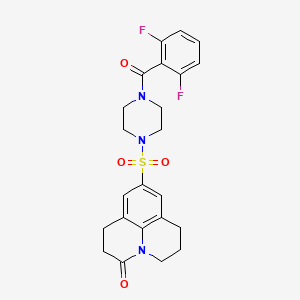 molecular formula C23H23F2N3O4S B2603196 7-{[4-(2,6-difluorobenzoyl)piperazin-1-yl]sulfonyl}-1-azatricyclo[7.3.1.0^{5,13}]trideca-5,7,9(13)-trien-2-one CAS No. 946361-48-4