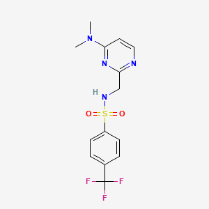 molecular formula C14H15F3N4O2S B2603211 N-((4-(dimethylamino)pyrimidin-2-yl)methyl)-4-(trifluoromethyl)benzenesulfonamide CAS No. 1797224-00-0