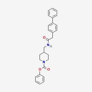molecular formula C27H28N2O3 B2603269 Phenyl 4-((2-([1,1'-biphenyl]-4-yl)acetamido)methyl)piperidine-1-carboxylate CAS No. 1327577-23-0