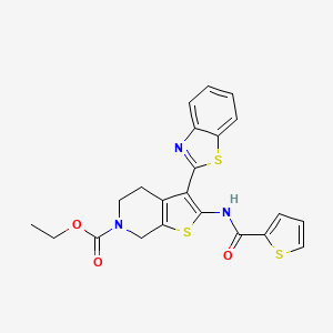 molecular formula C22H19N3O3S3 B2603282 ethyl 3-(1,3-benzothiazol-2-yl)-2-(thiophene-2-amido)-4H,5H,6H,7H-thieno[2,3-c]pyridine-6-carboxylate CAS No. 864927-30-0