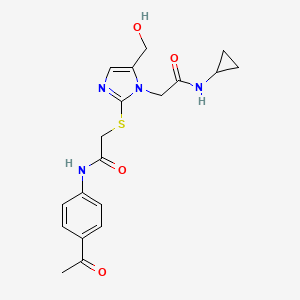 molecular formula C19H22N4O4S B2603353 N-(4-acetylphenyl)-2-({1-[(cyclopropylcarbamoyl)methyl]-5-(hydroxymethyl)-1H-imidazol-2-yl}sulfanyl)acetamide CAS No. 923245-52-7