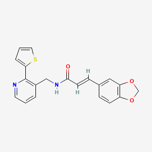 molecular formula C20H16N2O3S B2603535 (E)-3-(benzo[d][1,3]dioxol-5-yl)-N-((2-(thiophen-2-yl)pyridin-3-yl)methyl)acrylamide CAS No. 2035023-05-1