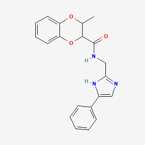 molecular formula C20H19N3O3 B2603553 3-methyl-N-((4-phenyl-1H-imidazol-2-yl)methyl)-2,3-dihydrobenzo[b][1,4]dioxine-2-carboxamide CAS No. 1421500-61-9