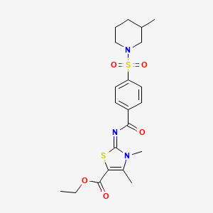 molecular formula C21H27N3O5S2 B2603608 ethyl (2Z)-3,4-dimethyl-2-({4-[(3-methylpiperidin-1-yl)sulfonyl]benzoyl}imino)-2,3-dihydro-1,3-thiazole-5-carboxylate CAS No. 683767-23-9