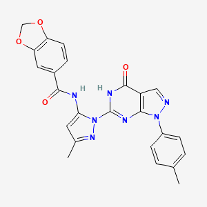 molecular formula C24H19N7O4 B2603643 N-(3-methyl-1-(4-oxo-1-(p-tolyl)-4,5-dihydro-1H-pyrazolo[3,4-d]pyrimidin-6-yl)-1H-pyrazol-5-yl)benzo[d][1,3]dioxole-5-carboxamide CAS No. 1170580-24-1