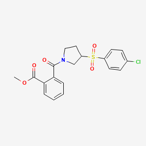 molecular formula C19H18ClNO5S B2603649 Methyl 2-(3-((4-chlorophenyl)sulfonyl)pyrrolidine-1-carbonyl)benzoate CAS No. 1788846-15-0