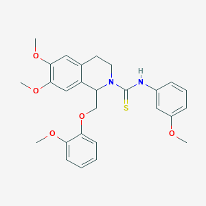 molecular formula C27H30N2O5S B2603685 6,7-dimethoxy-1-((2-methoxyphenoxy)methyl)-N-(3-methoxyphenyl)-3,4-dihydroisoquinoline-2(1H)-carbothioamide CAS No. 443101-88-0