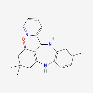molecular formula C21H23N3O B2603700 6,14,14-trimethyl-10-(pyridin-2-yl)-2,9-diazatricyclo[9.4.0.0^{3,8}]pentadeca-1(11),3(8),4,6-tetraen-12-one CAS No. 1020251-80-2