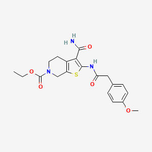 molecular formula C20H23N3O5S B2603737 ethyl 3-carbamoyl-2-(2-(4-methoxyphenyl)acetamido)-4,5-dihydrothieno[2,3-c]pyridine-6(7H)-carboxylate CAS No. 923506-82-5