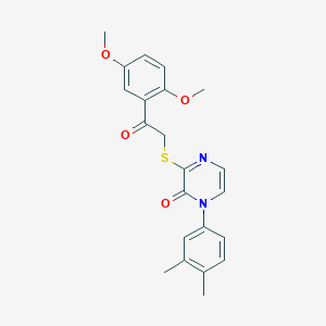 molecular formula C22H22N2O4S B2603742 3-{[2-(2,5-dimethoxyphenyl)-2-oxoethyl]sulfanyl}-1-(3,4-dimethylphenyl)-1,2-dihydropyrazin-2-one CAS No. 932540-09-5