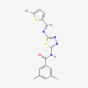 (E)-N-(5-(((5-bromothiophen-2-yl)methylene)amino)-1,3,4-thiadiazol-2-yl)-3,5-dimethylbenzamide