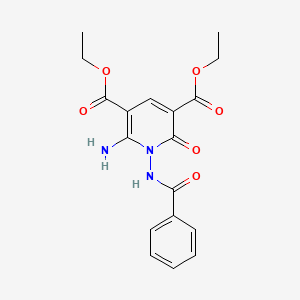 molecular formula C18H19N3O6 B2603845 Diethyl 6-amino-1-(benzoylamino)-2-oxo-1,2-dihydro-3,5-pyridinedicarboxylate CAS No. 146255-43-8