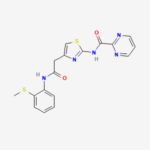 molecular formula C17H15N5O2S2 B2603849 N-(4-(2-((2-(methylthio)phenyl)amino)-2-oxoethyl)thiazol-2-yl)pyrimidine-2-carboxamide CAS No. 1286706-08-8