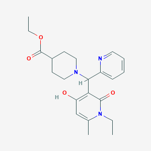 molecular formula C22H29N3O4 B2603929 Ethyl 1-((1-ethyl-4-hydroxy-6-methyl-2-oxo-1,2-dihydropyridin-3-yl)(pyridin-2-yl)methyl)piperidine-4-carboxylate CAS No. 939242-10-1