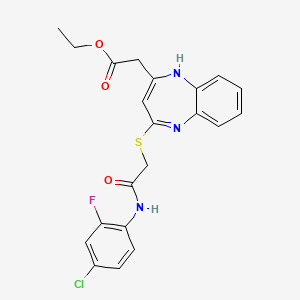 molecular formula C21H19ClFN3O3S B2603976 ethyl 2-[4-({[(4-chloro-2-fluorophenyl)carbamoyl]methyl}sulfanyl)-1H-1,5-benzodiazepin-2-yl]acetate CAS No. 1286717-44-9