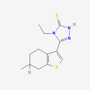 molecular formula C13H17N3S2 B2603987 4-ethyl-5-(6-methyl-4,5,6,7-tetrahydro-1-benzothien-3-yl)-4H-1,2,4-triazole-3-thiol CAS No. 438231-18-6
