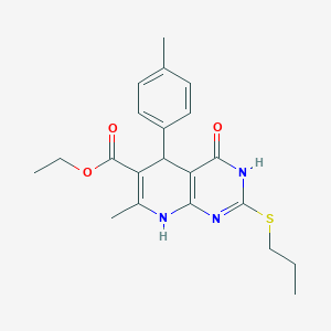 molecular formula C21H25N3O3S B2604058 Ethyl 7-methyl-4-oxo-2-(propylthio)-5-(p-tolyl)-3,4,5,8-tetrahydropyrido[2,3-d]pyrimidine-6-carboxylate CAS No. 892259-29-9