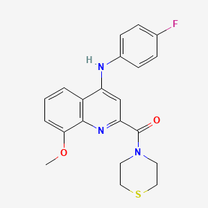 molecular formula C21H20FN3O2S B2604090 N-(4-fluorophenyl)-8-methoxy-2-(thiomorpholine-4-carbonyl)quinolin-4-amine CAS No. 1251566-43-4