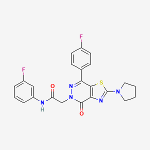 molecular formula C23H19F2N5O2S B2604155 N-(3-fluorophenyl)-2-(7-(4-fluorophenyl)-4-oxo-2-(pyrrolidin-1-yl)thiazolo[4,5-d]pyridazin-5(4H)-yl)acetamide CAS No. 1169967-37-6