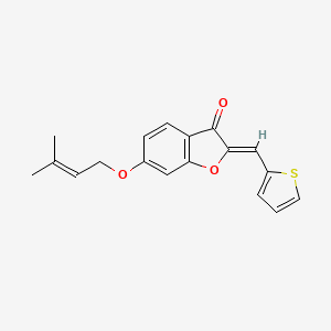 molecular formula C18H16O3S B2604186 (Z)-6-((3-methylbut-2-en-1-yl)oxy)-2-(thiophen-2-ylmethylene)benzofuran-3(2H)-one CAS No. 623121-81-3