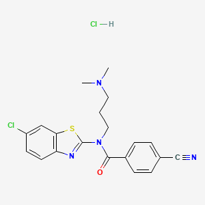 molecular formula C20H20Cl2N4OS B2604352 N-(6-chlorobenzo[d]thiazol-2-yl)-4-cyano-N-(3-(dimethylamino)propyl)benzamide hydrochloride CAS No. 1216507-81-1