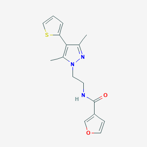 molecular formula C16H17N3O2S B2604407 N-(2-(3,5-dimethyl-4-(thiophen-2-yl)-1H-pyrazol-1-yl)ethyl)furan-3-carboxamide CAS No. 2034374-02-0